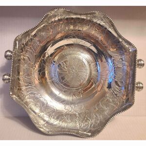 Large Hammered MCM Stamped Aluminum‎ Serving Tray with Knob Handles 12"